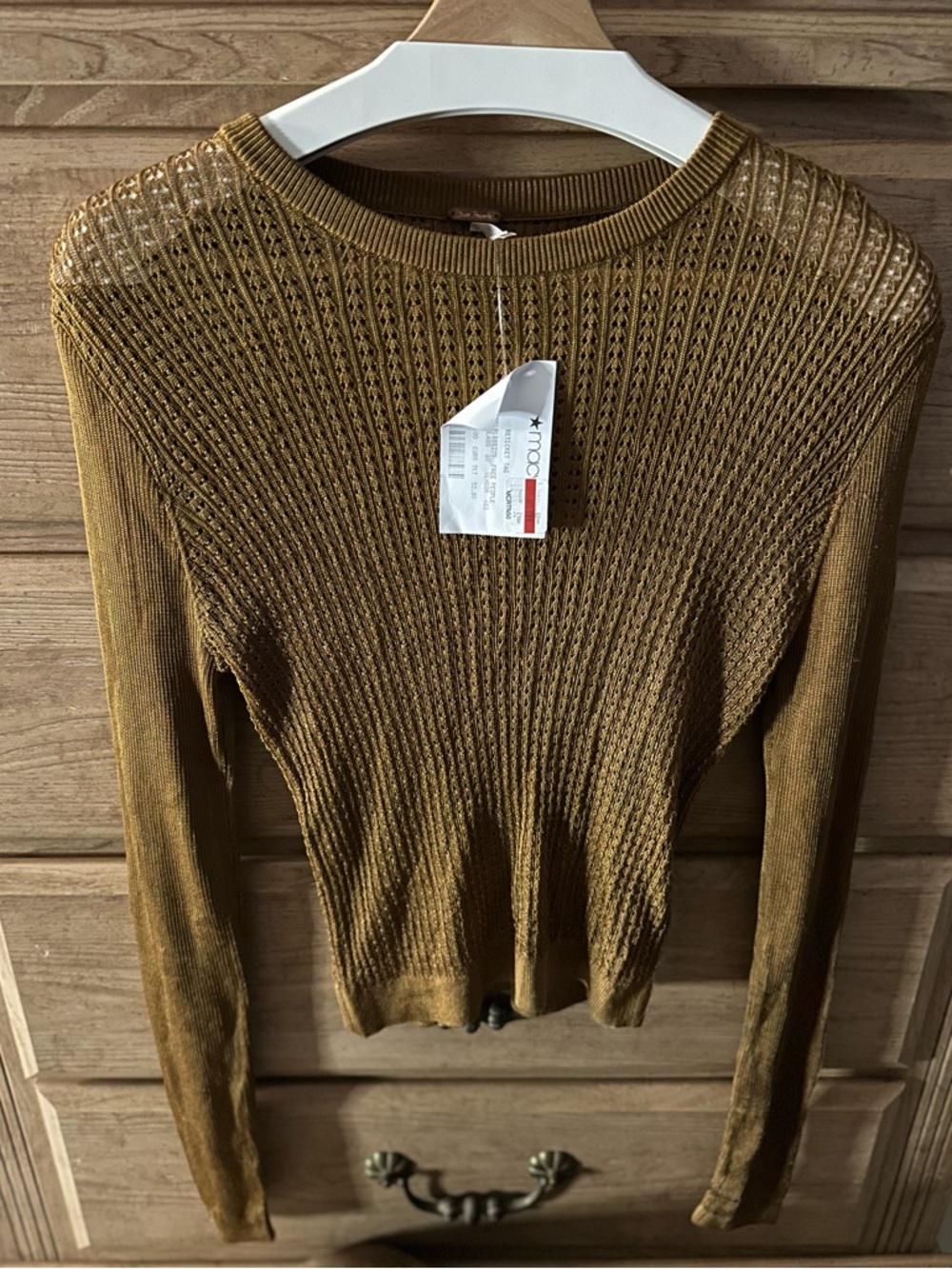 Free People | Bronze Scoop Neck Mesh Knit Long Sleeve / Sweater -New w/ defects